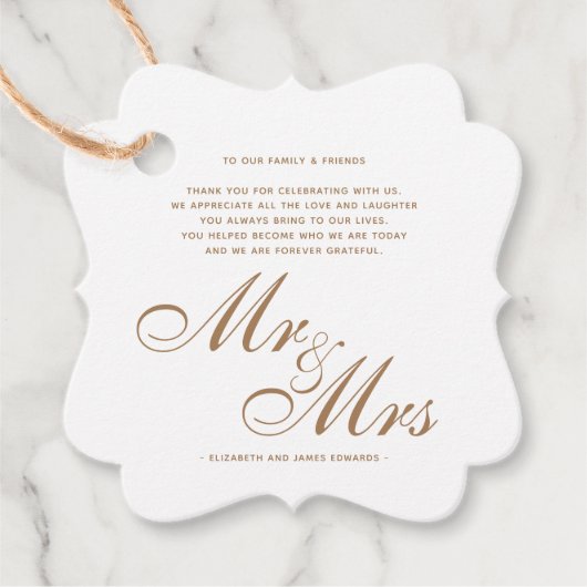 金ゴールド台本のMr.And Mrs結婚 Thank You Message フェイバータグ (正面)