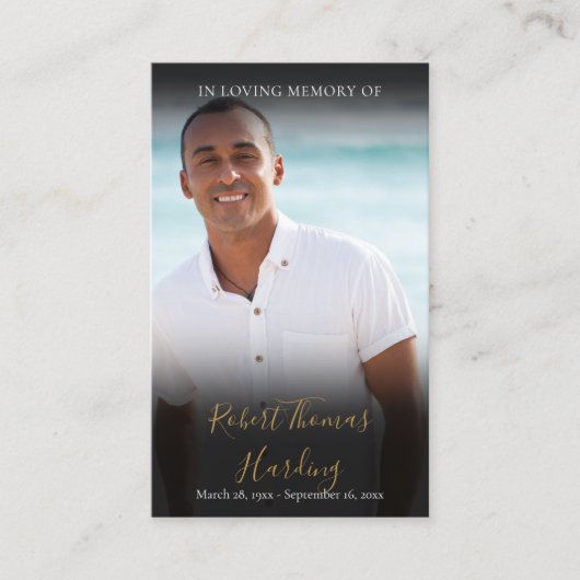 金ゴールド台本フォト葬儀メモリアル祈りの言葉カード 名刺 (正面)