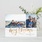 金ゴールド台本メリークリスマスタータンチェックフォトカード シーズンカード (スタンド正面)