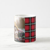 金ゴールド台本メリークリスマスレッドタータンチェック写真 コーヒーマグカップ (中央)