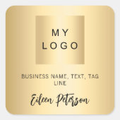 金ゴールド名の署名のビジネスロゴ スクエアシール (正面)