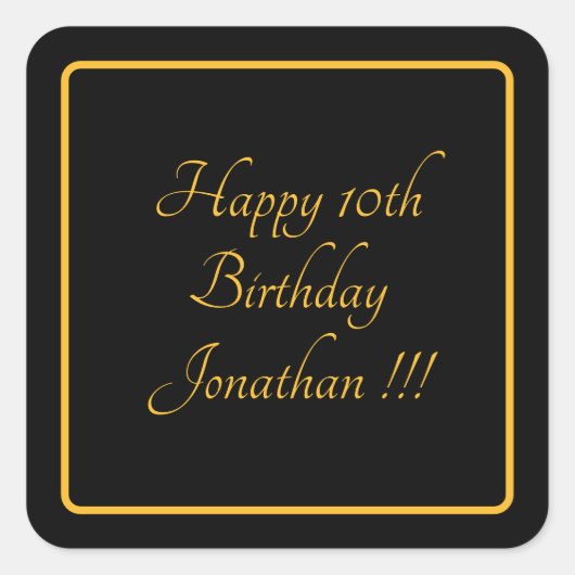 金ゴールド名エレガントハッピーバースデースクエアステッカー スクエアシール (正面)