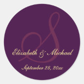 金ゴールド名エレガントモノグラム結婚式日付の保存 ラウンドシール (正面)