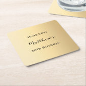 金ゴールド名スクリプト誕生日 スクエアペーパーコースター (アングル)