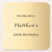金ゴールド名スクリプト誕生日 スクエアペーパーコースター (正面)