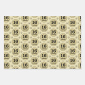 金ゴールド名前をカスタムする年齢16誕生日 ラッピングペーパーシート (正面)