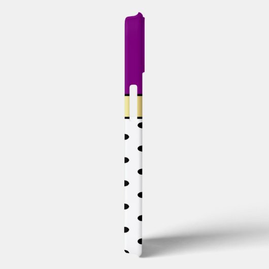 金ゴールド名前をカスタムする。紫、白、および黒の水玉模様 Case-Mate iPhoneケース (裏面 / 右)