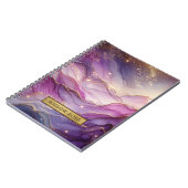 金ゴールド名抽象芸術パープモダンルピンクシックなスパークル ノートブック (左側)