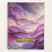 金ゴールド名抽象芸術パープモダンルピンクシックなスパークル プランナー手帳 (正面)