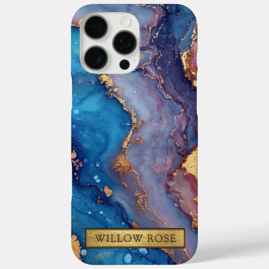 金ゴールド名抽象芸術モダンブルーパープルピンクシック Case-Mate iPhoneケース (裏面)