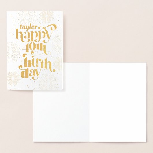 金ゴールド名挨拶付き40th誕生日おめでとう 箔カード (ディスプレー)