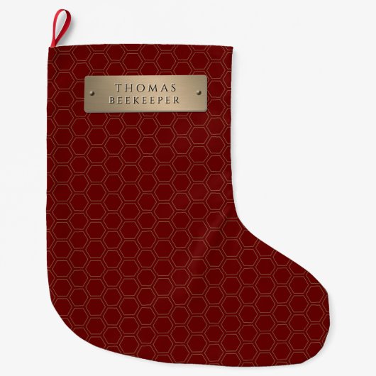 金ゴールド名札ハニカム養蜂場 ラージクリスマスストッキング (正面)