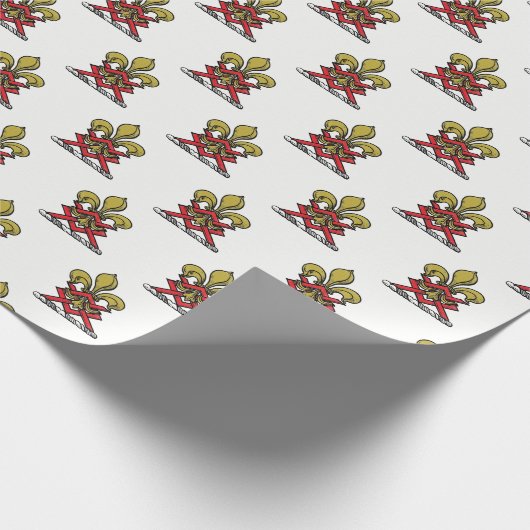 金ゴールド名門私立校風のレッドヘラルディッククレスト(紋章の)フラ・ダ・リエンブレム ラッピングペーパー (角)