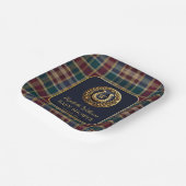 金ゴールド名門私立校風の馬蹄型モノグラムブルーベビーシャワー ペーパープレート (傾斜あり)