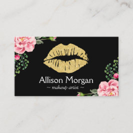 金ゴールド唇メイクアップアーティスト美しい花のラッピング 名刺
