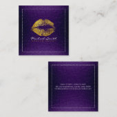 金ゴールド唇メイクアップアーティスモダント紫メタル スクエア名刺 (正面/裏面)
