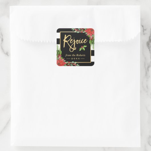 金ゴールド喜びスクリプト宗教的なクリスマスフローラ スクエアシール (バッグ)