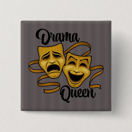 金ゴールド喜劇と悲劇の劇場仮面ドラマのクイーン 缶バッジ (正面)