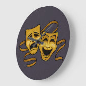 金ゴールド喜劇と悲劇の演劇マスク ラージ壁時計 (傾斜)