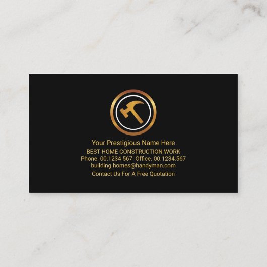 金ゴールド四角形ボックスのホーム修復 名刺 (裏面)