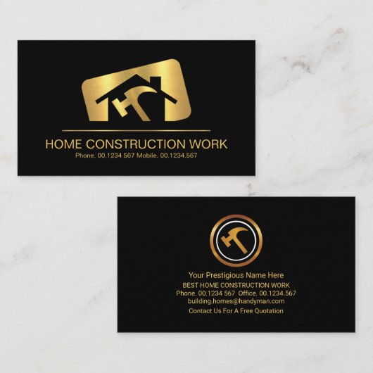 金ゴールド四角形ボックスのホーム修復 名刺 (正面/裏面)