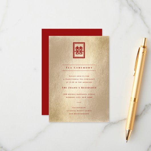 金ゴールド四角形中国の二重結婚幸せ エンクロージャーカード (正面/裏面インサイチュ)