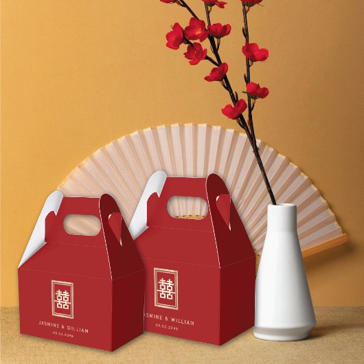 金ゴールド四角形中国の二重結婚幸せ フェイバーボックス