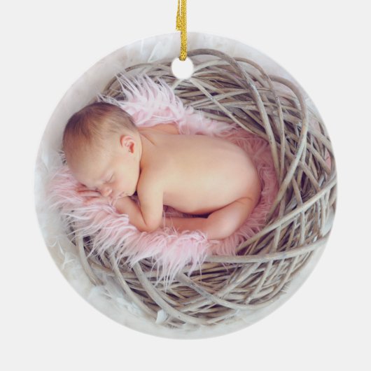 金ゴールド回転木馬ホースベビーの初めてのクリスマス セラミックオーナメント (裏面)