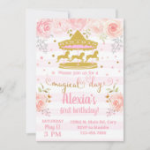 金ゴールド回転木馬メリーゴーラウンド誕生日の招待状。 招待状 (正面)