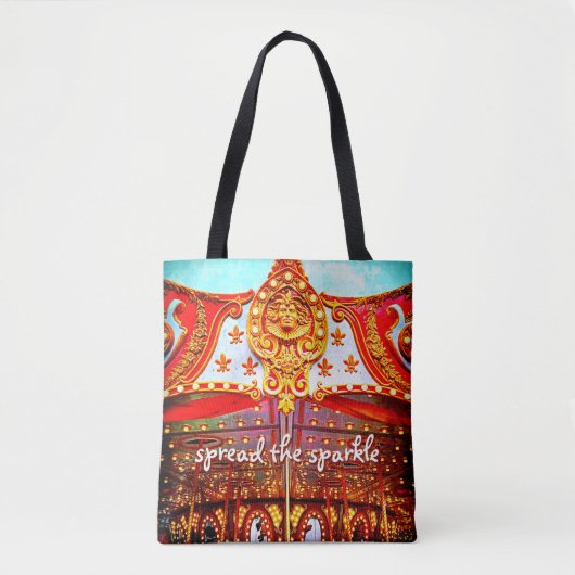 金ゴールド回転木馬顔写真が輝きを広げる トートバッグ (正面)