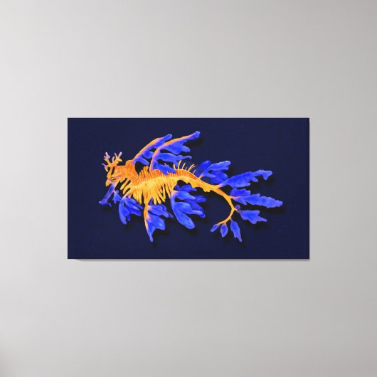 金ゴールド図解入りの、写真付きのとブルーリーフェシードラゴン キャンバスプリント (正面)