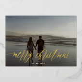 金ゴールド圧書メリークリスマスフォト 箔シーズンカード (正面)