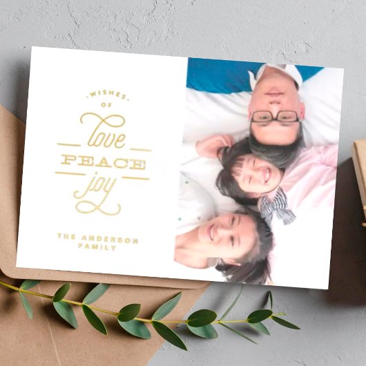 金ゴールド圧迫愛の平和の喜びグリーティングフォト 箔シーズンカード