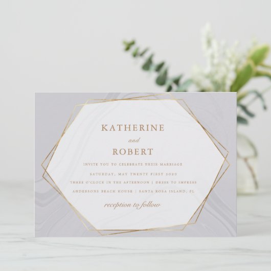 金ゴールド地動大理石結婚式招待状 招待状 (スタンド正面)