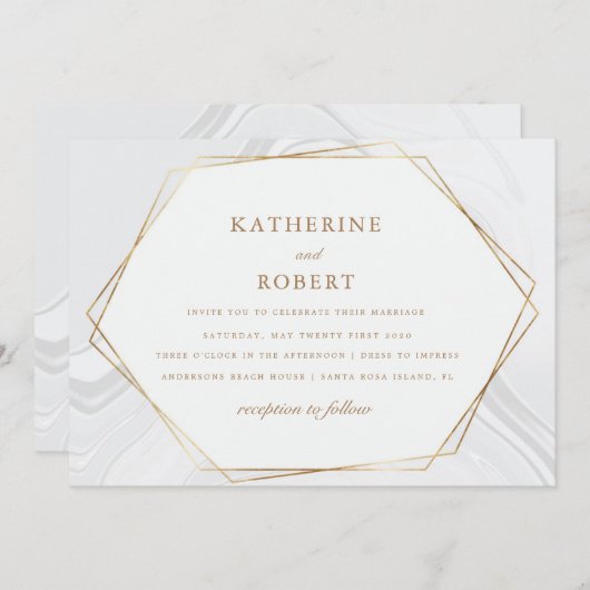 金ゴールド地動大理石結婚式招待状 招待状 (正面/裏面)
