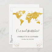 金ゴールド地図婚約はがき インビテーションポストカード (正面/裏面)