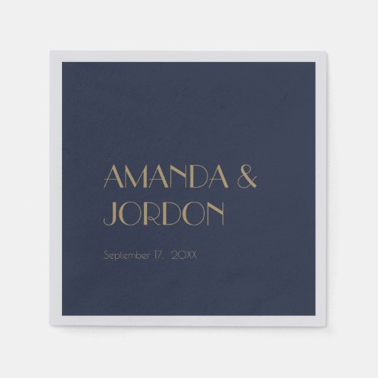 金ゴールド型デコ |ダークネイビー結婚のカクテルナプキン スタンダードカクテルナプキン (正面)