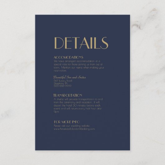 金ゴールド型デコ |ダークネイビー結婚の詳細 エンクロージャーカード (正面)