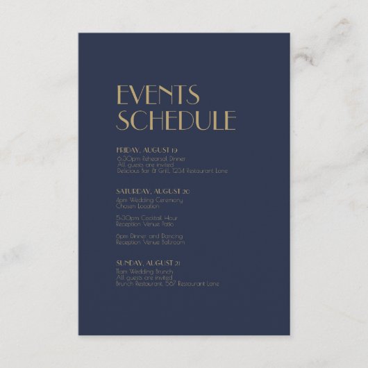 金ゴールド型デコ |ダークネイビー結婚ズのスケジュール エンクロージャーカード (正面)