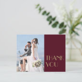 金ゴールド型デコ | Burgundyの結婚写真ありがとう ポストカード (スタンド正面)