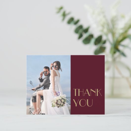 金ゴールド型デコ | Burgundyの結婚写真ありがとう ポストカード (スタンド正面)