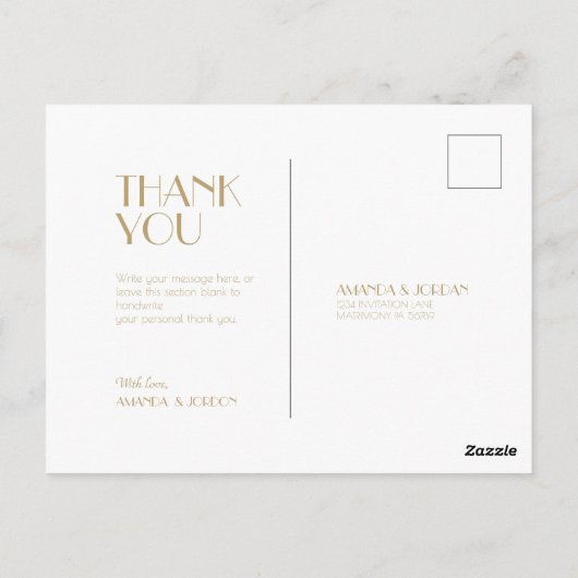 金ゴールド型デコ | Burgundyの結婚写真ありがとう ポストカード (裏面)