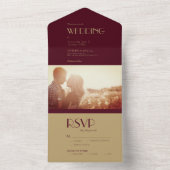 金ゴールド型デコ | Burgundyフォト結婚ズ オールインワン招待状 (内側)