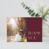 金ゴールド型デコ | Burgundy結婚のフラット写真 サンキューカード (スタンド正面)