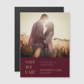 金ゴールド型デコ | Burgundy結婚の写真救日付 マグネット招待状 (正面/裏面)