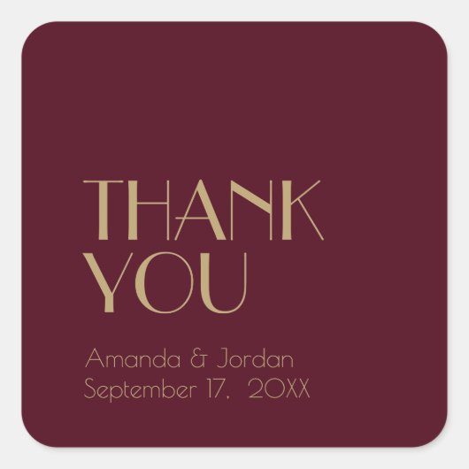 金ゴールド型デコ | Burgundy 結婚's Thank You スクエアシール (正面)