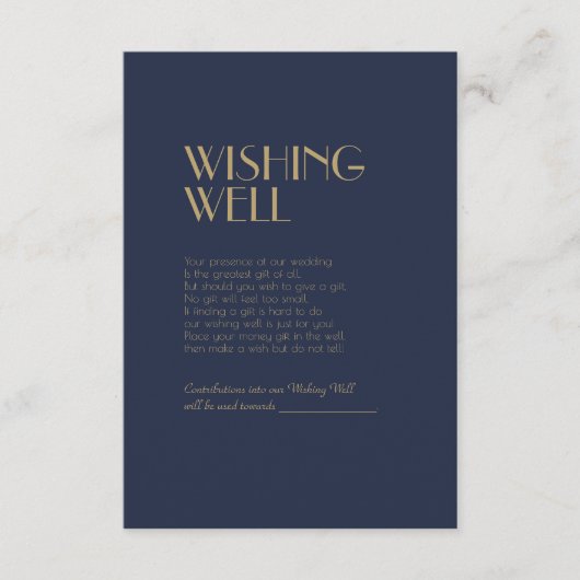 金ゴールド型デコ | Dark Navy 結婚's Wishing Well エンクロージャーカード (正面)