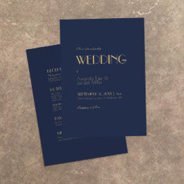 金ゴールド型デコ | Dark Navy All In One 結婚's 招待状