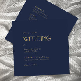 金ゴールド型デコ | Dark Navy Square All 結婚 One 招待状