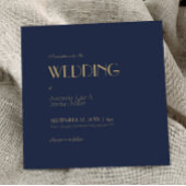 金ゴールド型デコ | Dark Navy Square All 結婚 One 招待状